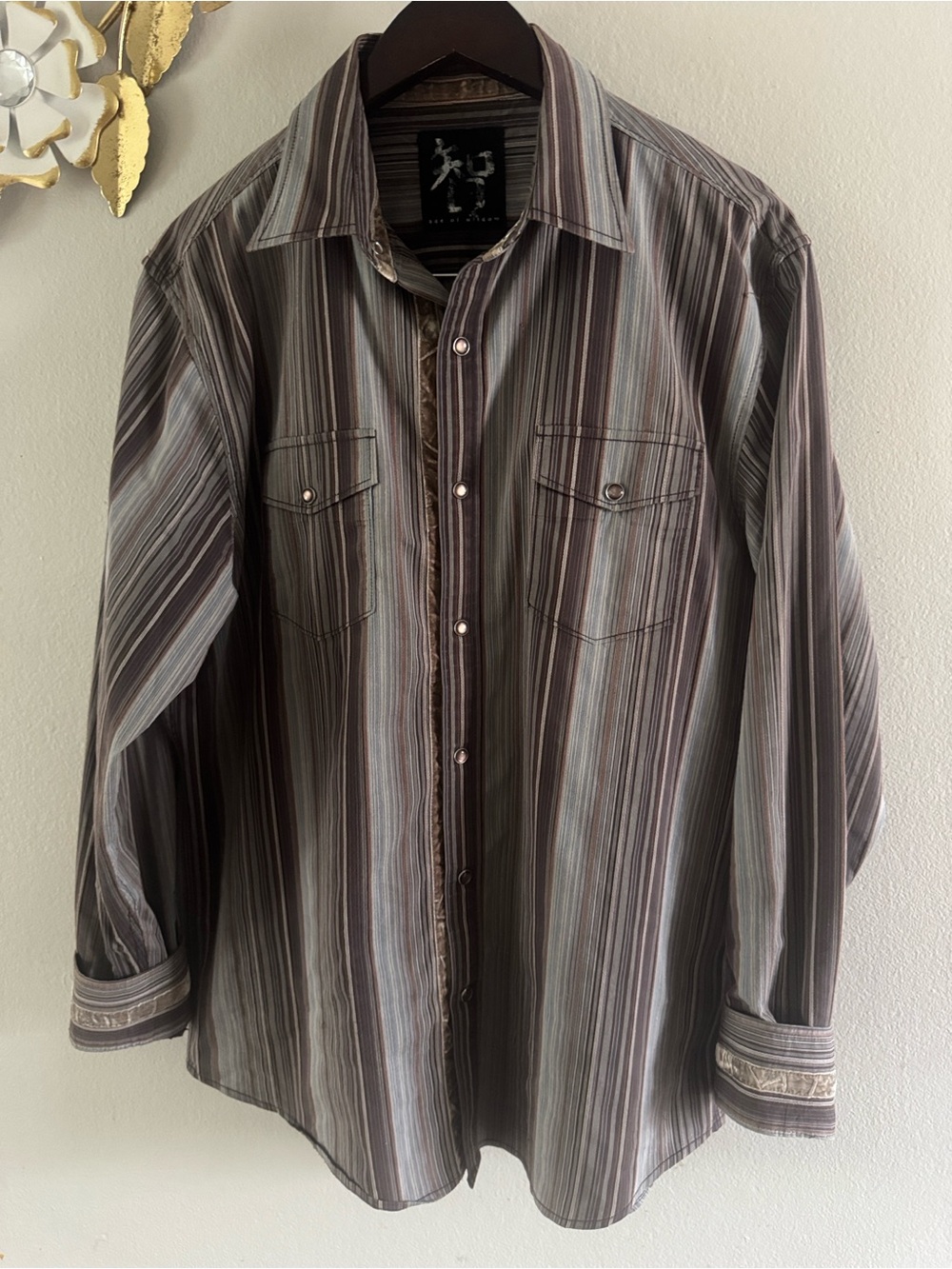 Men's Striped Button-Down Shirt - Brown & Gray